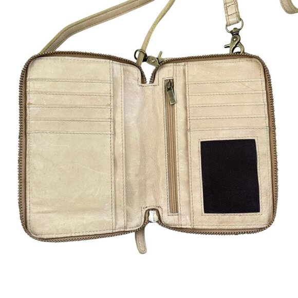🤍 Vilenca Holland Women's Cream Woven Leather Crossbody Wallet Bag Boho Chic - Picture 4 of 7
